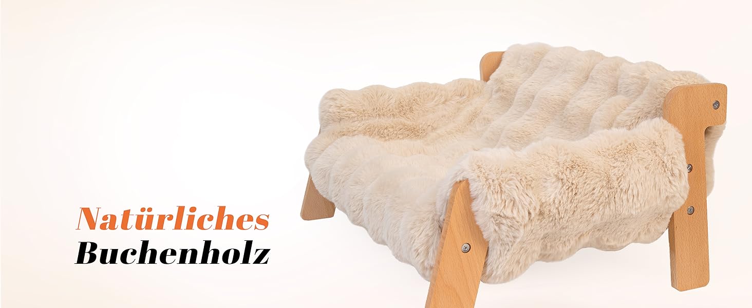 Катяме місце CheerPals з бука, 70x47 см: велике ліжко-софа для котів з м'якою знімною наволочкою, витримує до 15 кг