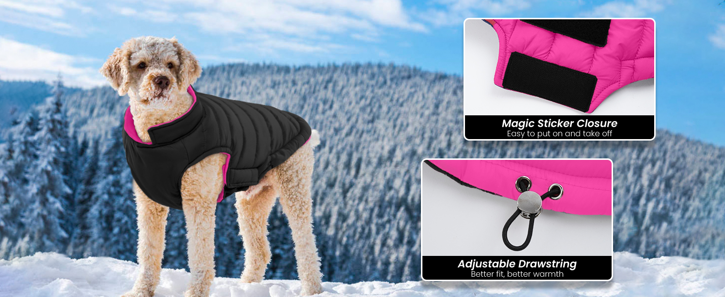 Водонепроникна куртка для собак Lelepet, тепла зимова куртка для маленьких собак, двостороння вітрозахисна куртка з застібкою-липучкою, рожева, розмір S