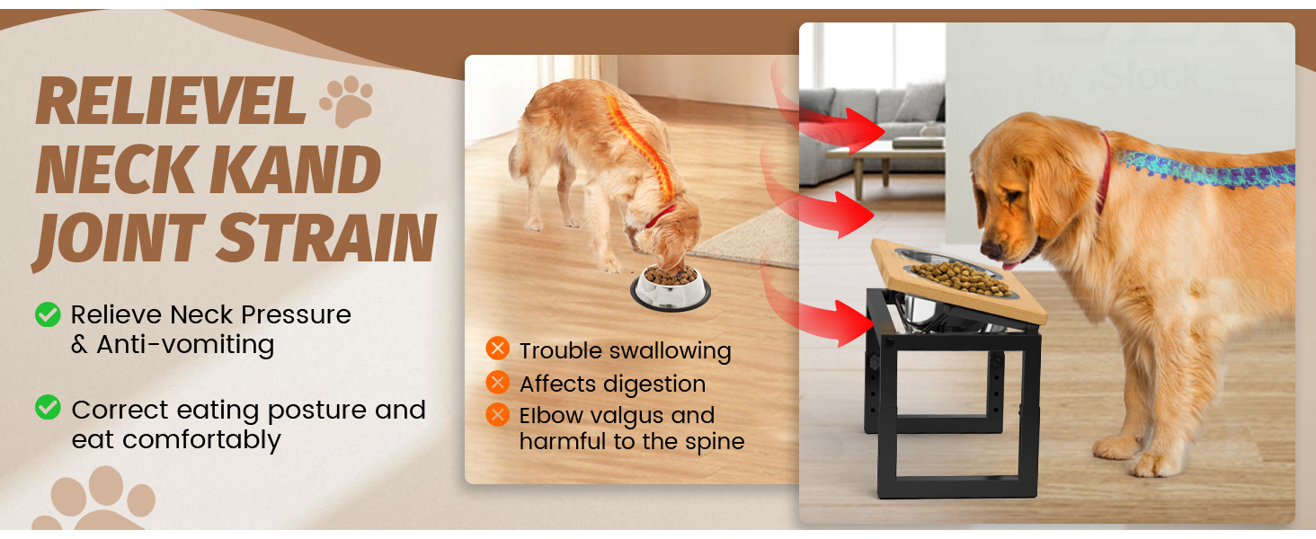 Підвищена годівниця для собак середніх та великих порід, чорна. 2 миски з нержавіючої сталі, регульована висота