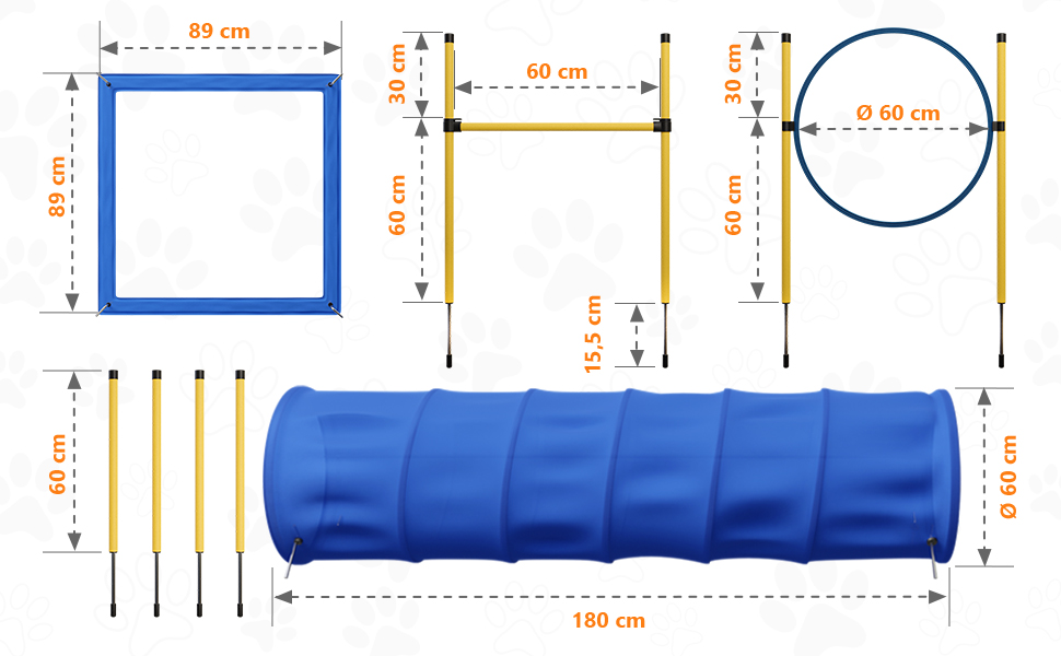 Набір для аджиліті для собак Huskl Agility Set: тунель, стійки, кільце, коробка для відпочинку. Аксесуари для аджиліті та тренувань собак.