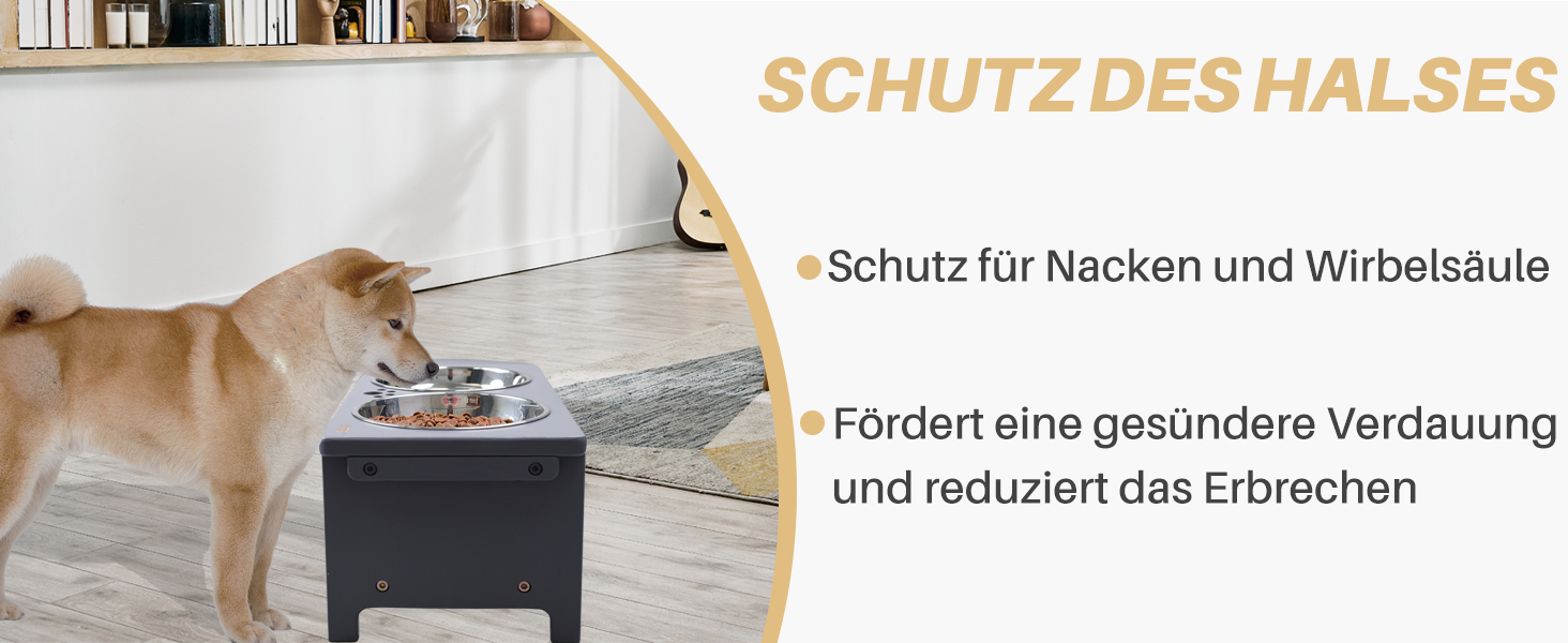 Підвищені годівниці для собак HTB, бамбук, 2 миски з нержавіючої сталі, 44x24x18 см, 18 см висота, сірий колір