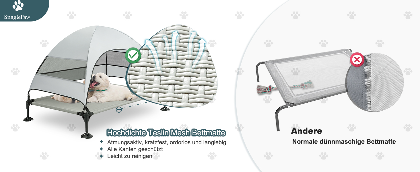 Лежанка для собак Snagle Paw з дахом, підвищене ліжко - стабільне собаче ліжко з антиковзкими ніжками, широка тінь - водонепроникна для великих собак в приміщенні/на вулиці, кемпінг та сад (Сірий, L106 x B76 x H84 см)