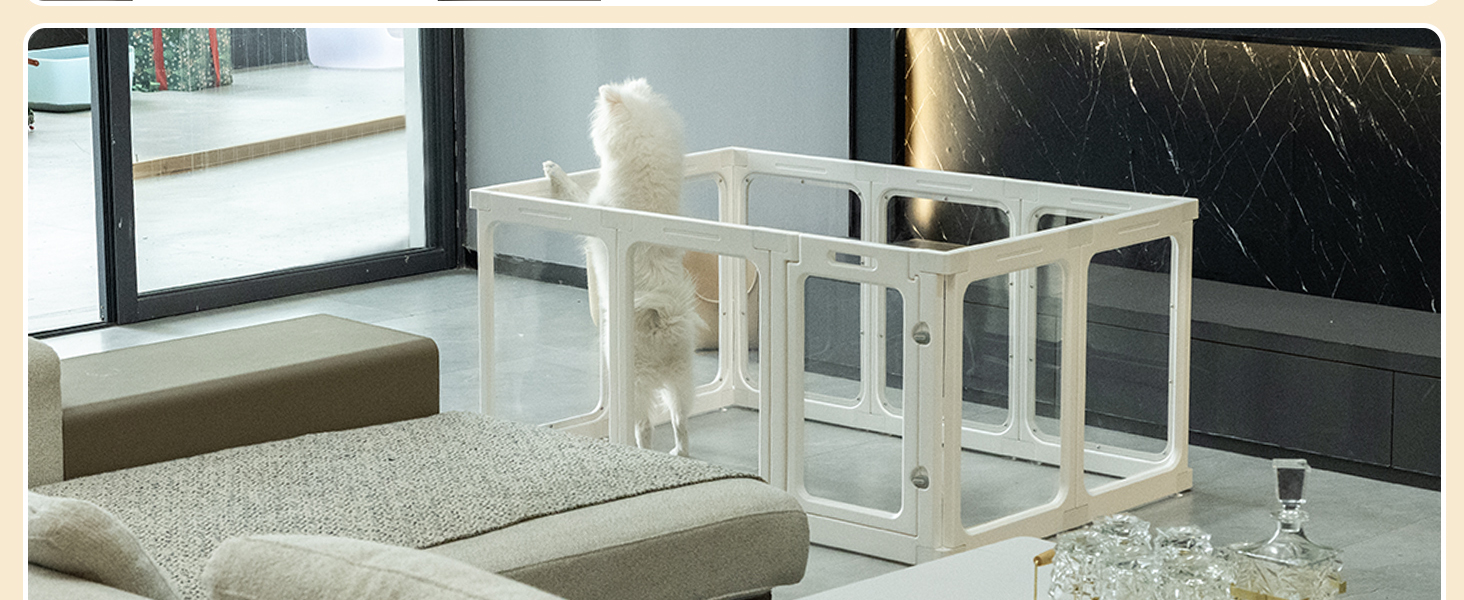 Акриловий вольєр для цуценят, 60 см, прозорий захист для собак, портативний вольєр для цуценят та собак середніх розмірів, для використання в приміщенні та на вулиці, 10 панелей, білий