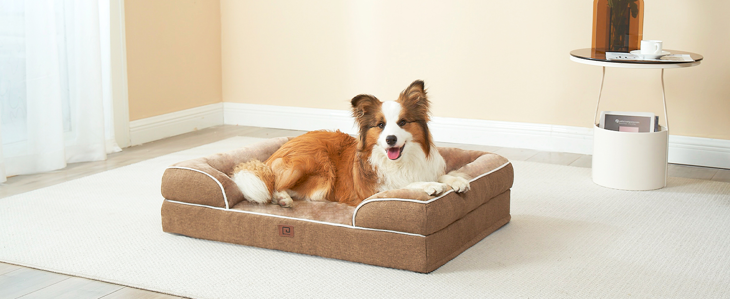 Ортопедичне ліжко для собак великих порід EHEYCIGA, 112x81 см, кошик для собак XL з Memory Foam, водовідштовхувальне, неслизьке, з високим бортиком, сірого кольору (112 x 81 x 18 см)