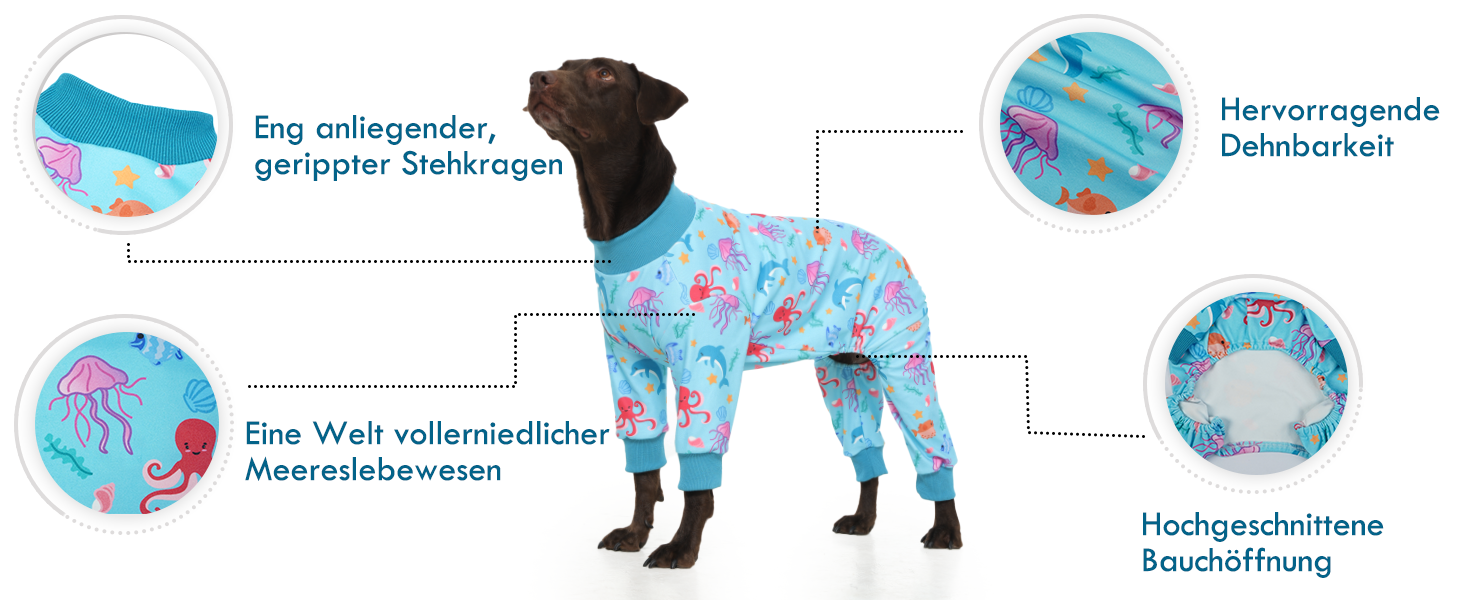 Піжама для собак, трикотажна, цільнотіла, для великих собак, тепла, блакитна - XL