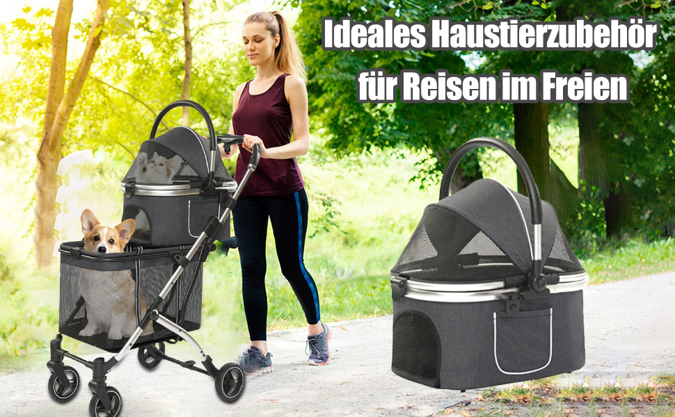 Візок для собак 3-в-1 до 24 кг, складний, для маленьких собак та котів, візок-кіндерваген для собак