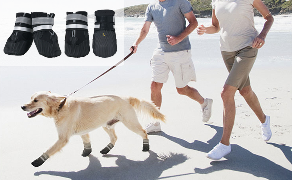 Чоботи для собак REESTBOO, 4 шт. Водонепроникні захисні човники для лап з відбиваючим ремінцем, клямками, для великих собак, чорні (XXL)