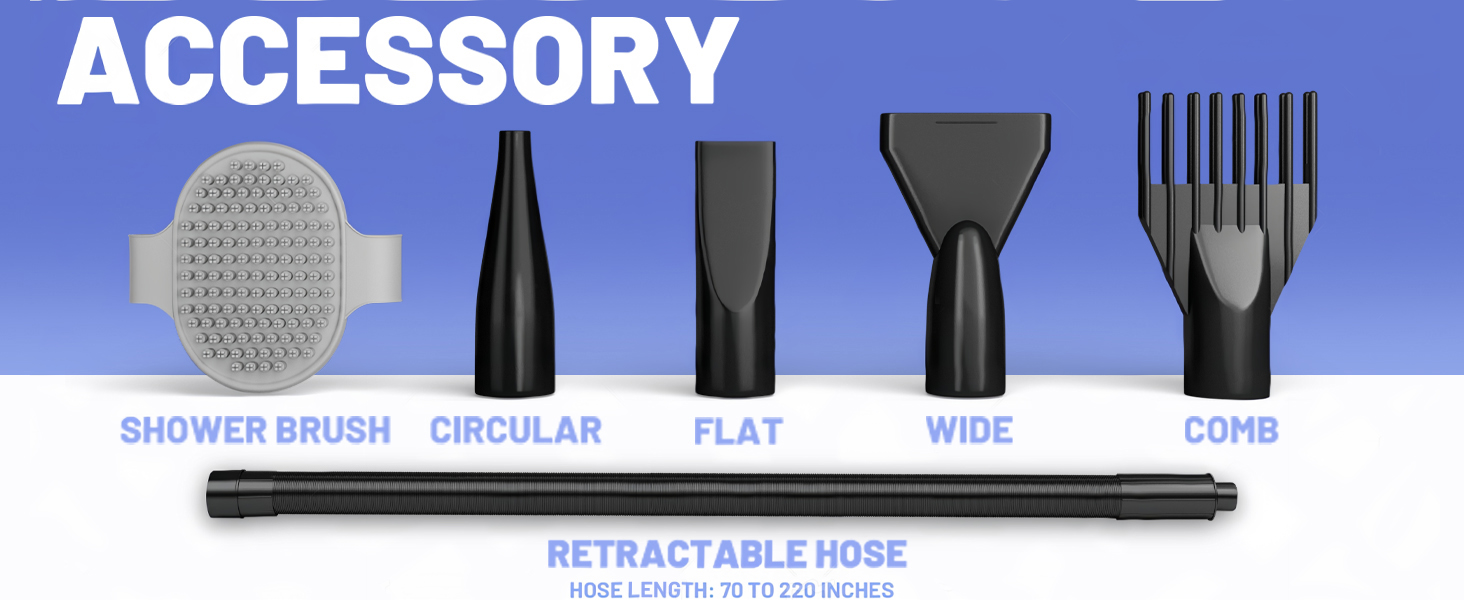 Фен для собак Blower - тихий, 4.5 PS / 3200W, регульована швидкість, з набором насадок (4 шт.), синій