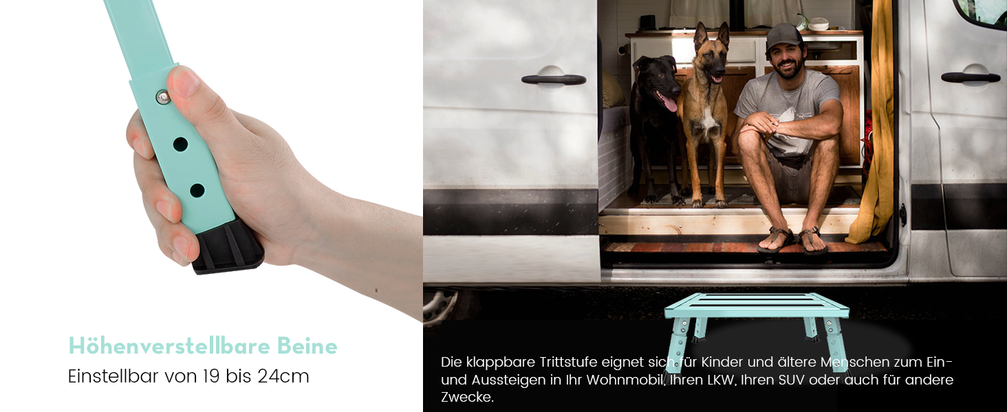 Алюмінієва розкладна сходинка-підставка, 300 кг, 3 сходинки, регульована висота, широка антиковзаюча поверхня, для автодому, саду та сходи для собак, легка та складна (зелена)