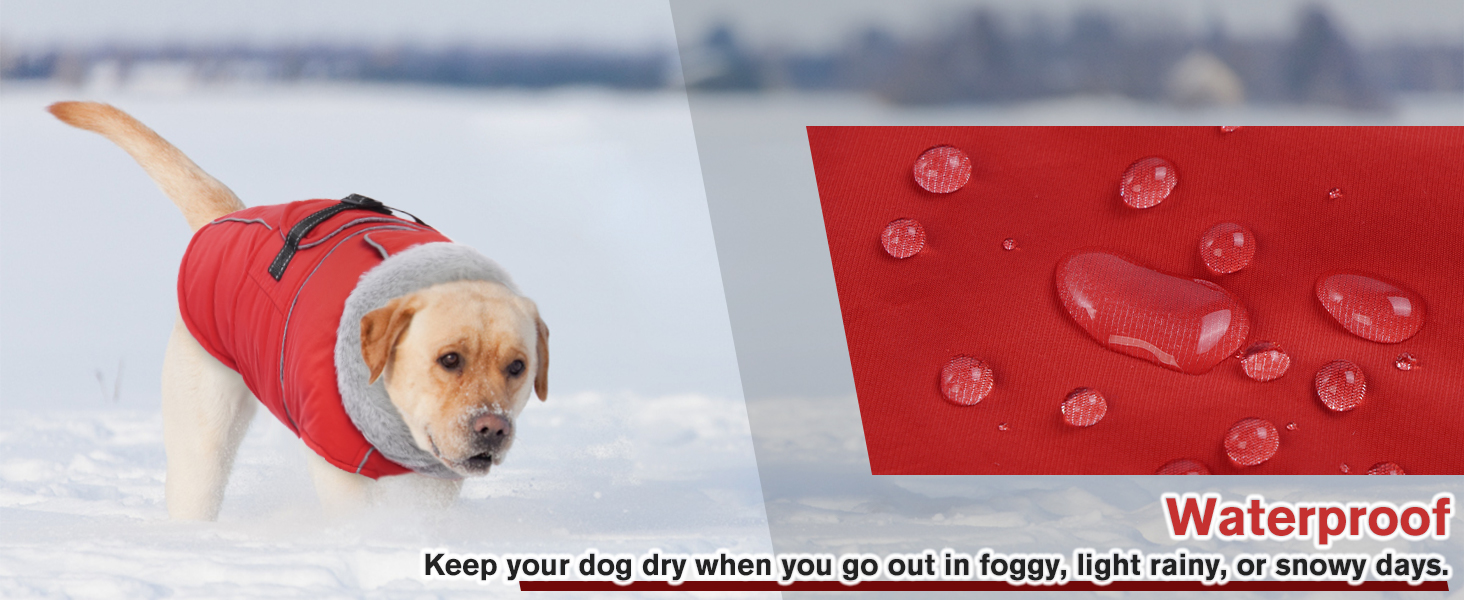 Тепла куртка для собак Lelepet: флісова підкладка, захист від вітру та води, для великих собак (L, Червоний)