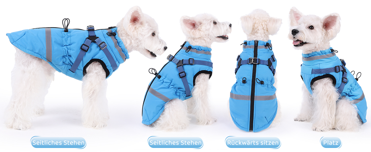 Водонепроникний зимовий костюм для собак XL, світло-блакитний: теплий, з нашийником, світловідбиваючий, на блискавці