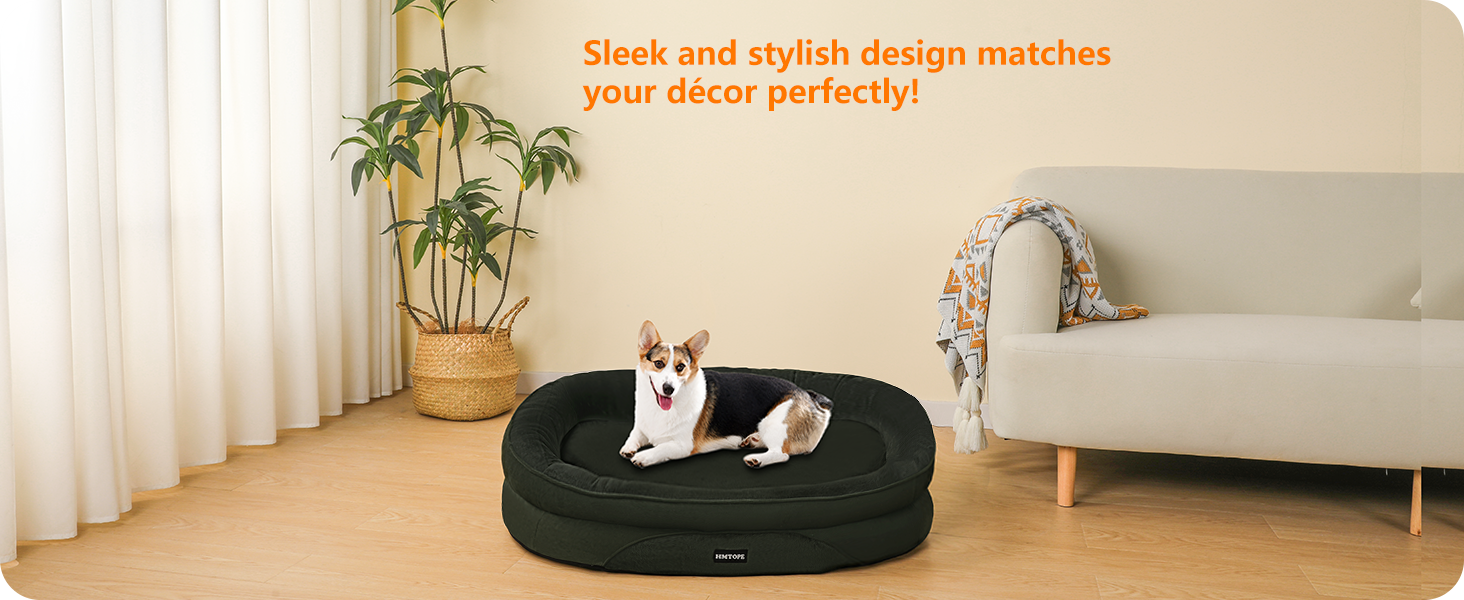 Ортопедичне ліжко для собак, лежанка для собак з підголовником, кошик для собак з неслизьким дном, знімний та пральний, для маленьких та середніх собак, 90 x 71 x 15 см, оливковий колір