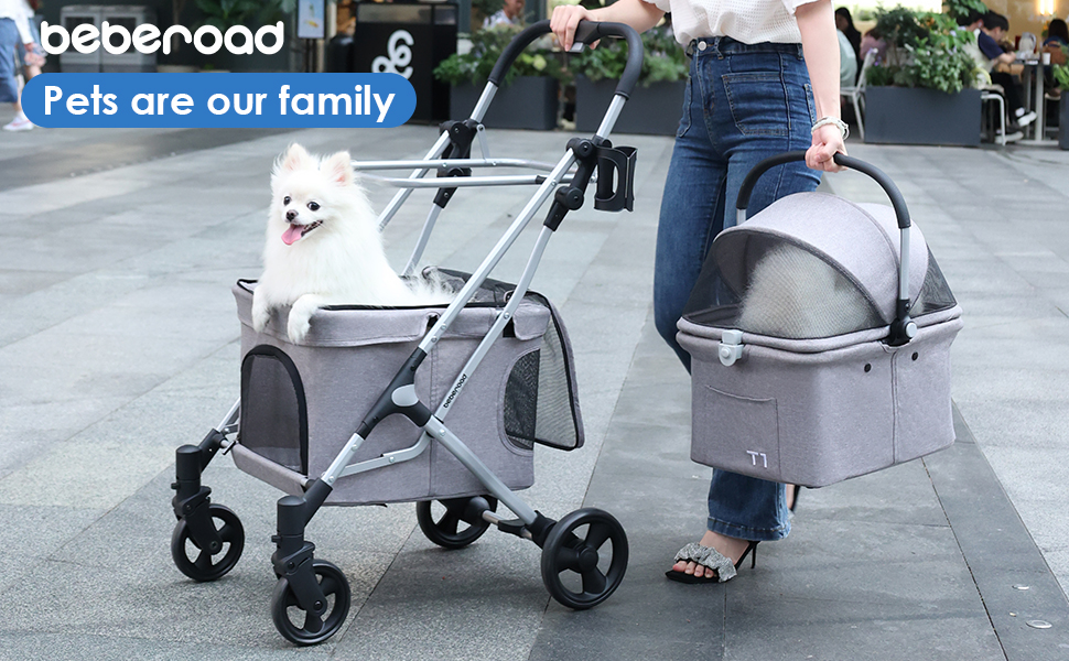 Beberoad Розкладний візок для собак, 2 яруси, для маленьких собак та котів, візок-переноска для домашніх тварин, чорний