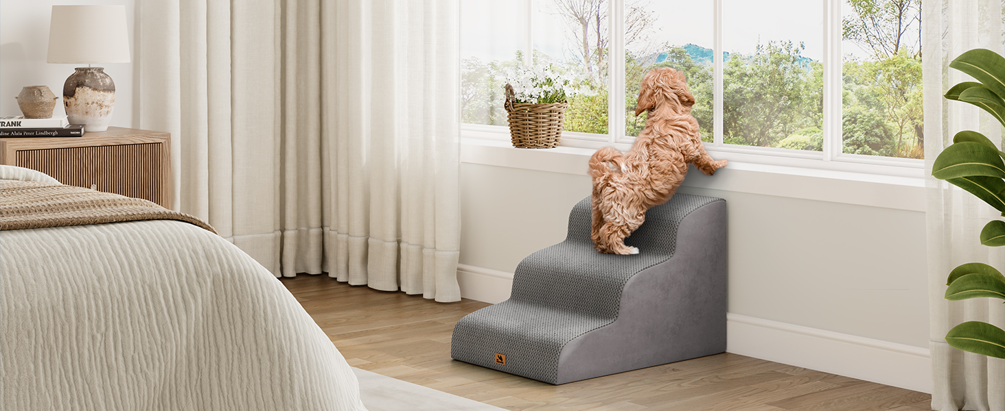 Сходинки для собак та котів, 3 сходинки, 40 см, сірі. Зручні для літніх тварин, миються, не слизькі. Для дому, до ліжка, дивану.