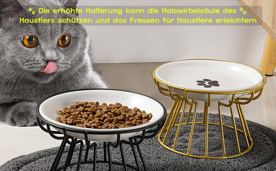 Підвищений миска для котів LOVIVER 2 шт. з кераміки, проти блювоти, захист шийного відділу хребта, неслизький, на підставці