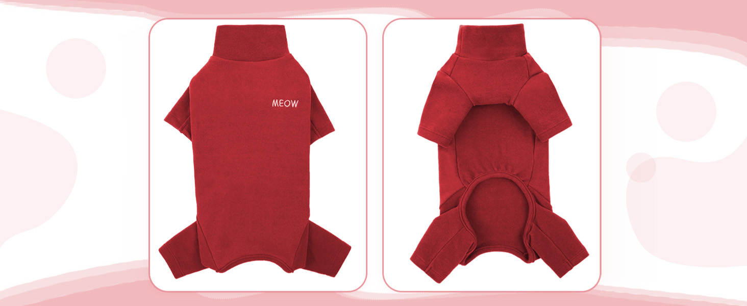 Піжама для котів після операції, боді для відновлення після операції, анти-слинящий, з довгим рукавом, 4 ноги (червоний, M)