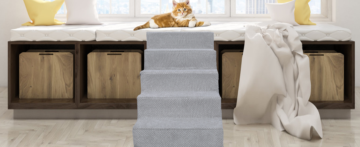 Сходинки для собак Eukue: 5 сходинок, складані, для маленьких та великих собак, з антиковзким покриттям, для доступу до ліжка/дивану, сірого кольору