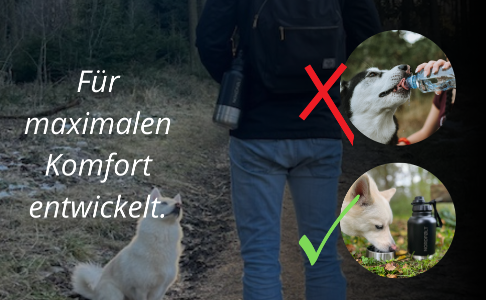 NORDFØLT® Поїлка для собак 4-в-1 з мисками для води та корму, 950 мл, ізотермо-пляшка з нержавіючої сталі, аксесуари для собак, BPA-Free