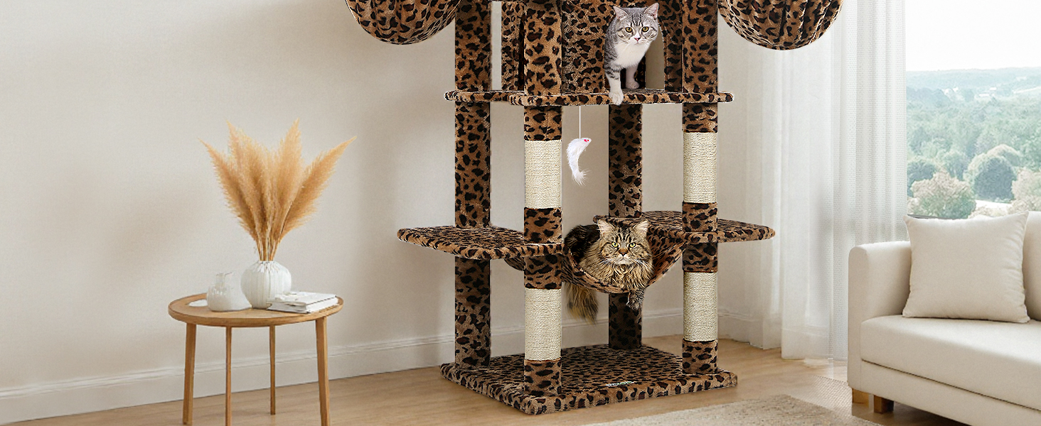 Кігтеточка Globlazer XXL Leopard для великих котів з будиночком, гамаком та кошиками (204 см)