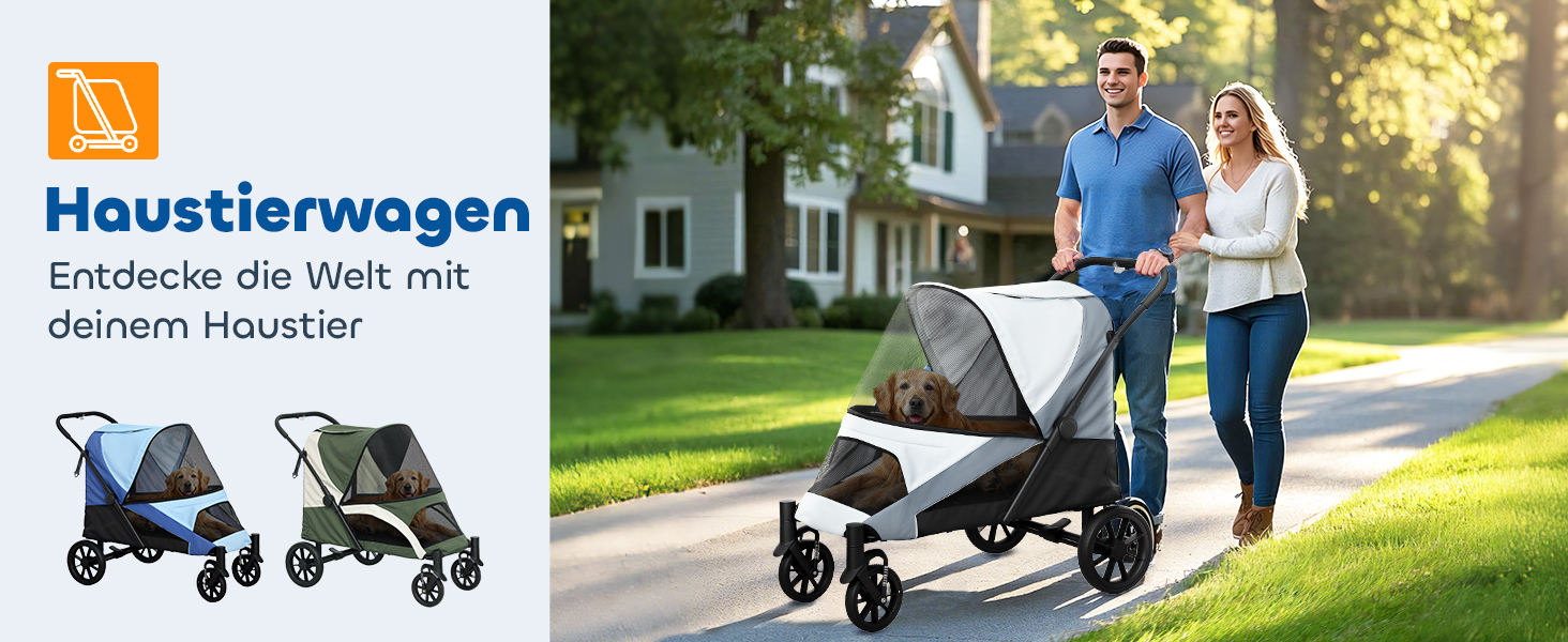 PawHut Візок для собак та котів, розкладний, до 30 кг, з подушкою, сіткою, гальмівною системою (Сірий)