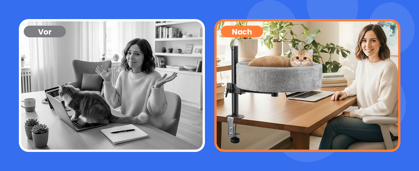 BSWAY ліжко для кота на стіл - без свердління, 360° обертання, регульована висота. Підвищене котяче ліжко над столом. Тримає кошеня/кота близько, робочий простір чистий. Ліжко для кота на стіл (Сірий, XL). Сірий XL