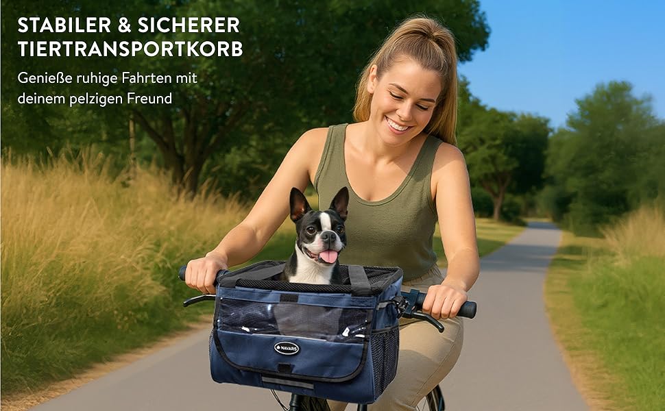 Корзина для собак Navaris на велосипед - перевезення собак до 10 кг, з додатковими кишенями, блакитна
