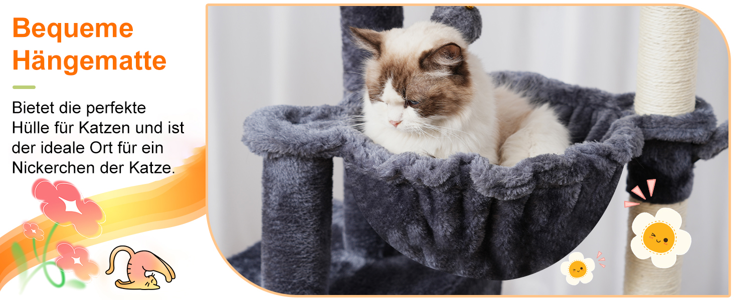 Котячий будиночок Heybly HCT006SW: високий кігтетопор 100 см з платформою, гамаком та іграшками