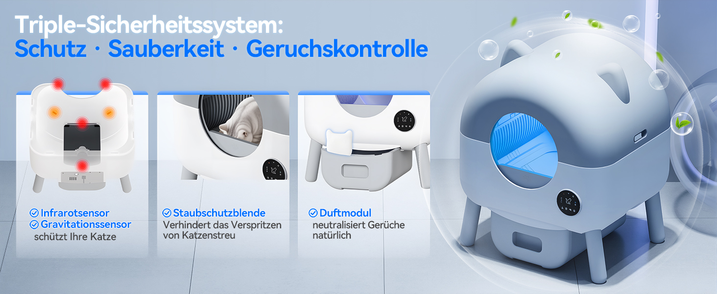 Автоматичний лоток для котів Devoko з самоочищенням, великий об'єм, керування через додаток, LED-підсвічування, килимок, для котів до 12 кг