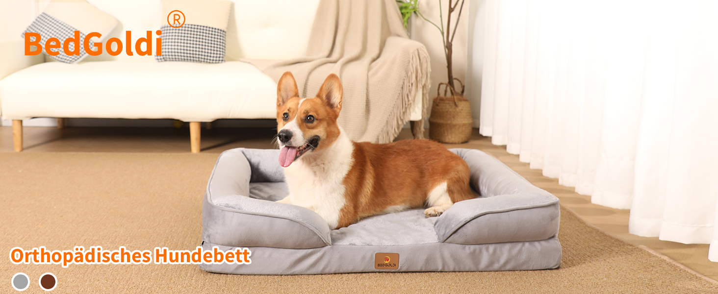 Ортопедичне ліжко для собак великих порід, ергономічне диван-лежанка з піною у формі ковчега, водонепроникне, неслизьке ліжко для собак 89x63 см, світло-сірий (світло-сірий, Д 89 x Ш 63 x В 17 см)