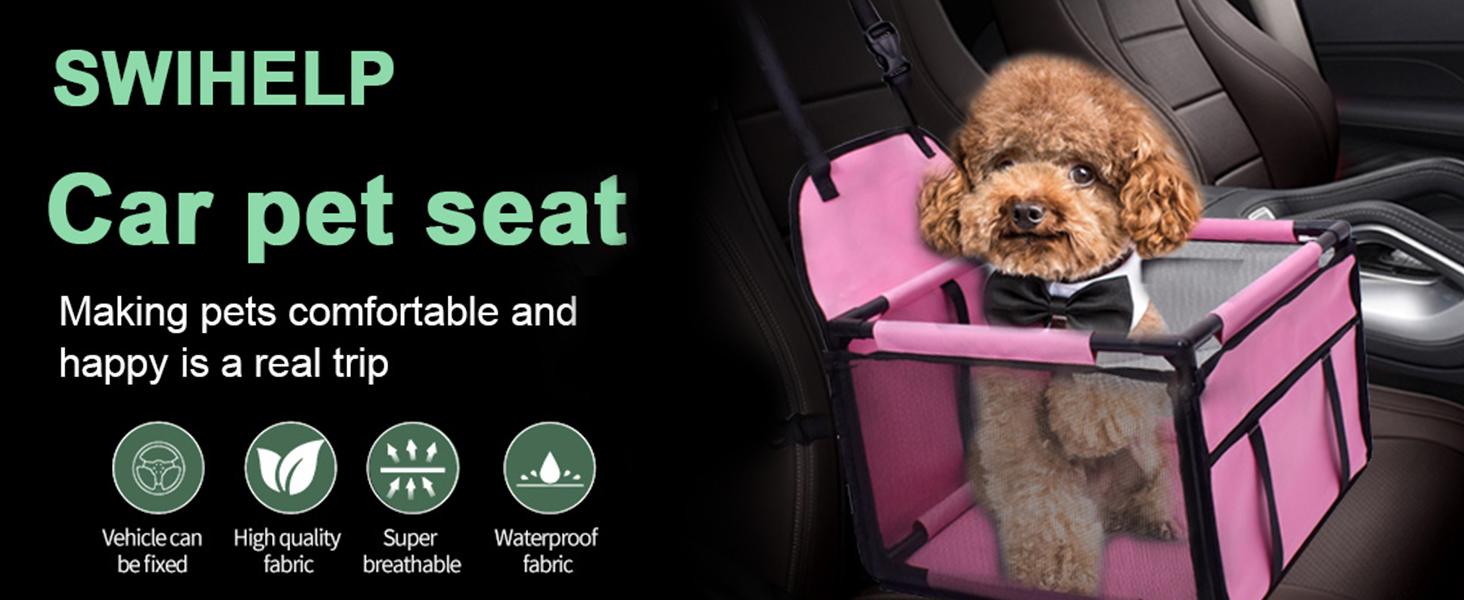 Автокрісло для собак: міцне, водовідштовхувальне, для малих та середніх порід, рожеве, з рамою