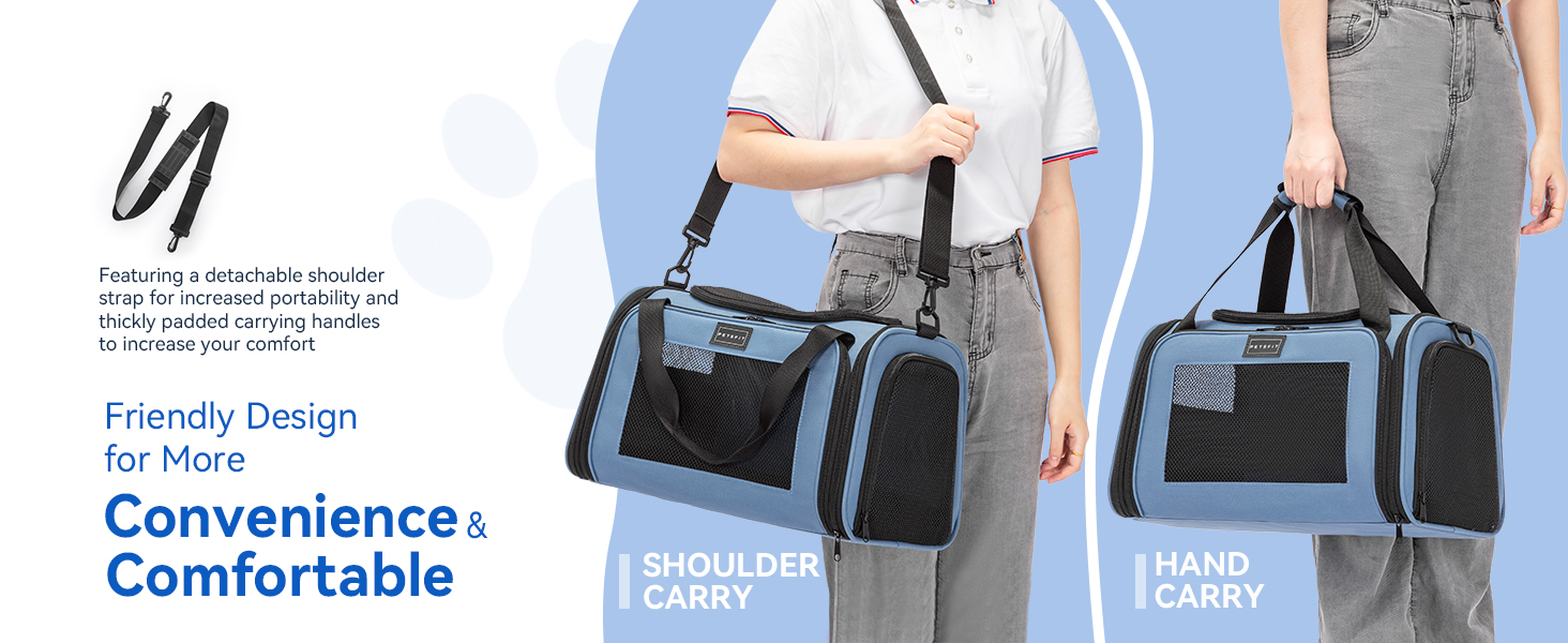 Транспортна переноска для котів та маленьких собак Petsfit, блакитна, S, з захисним ременем та розкладною підстилкою