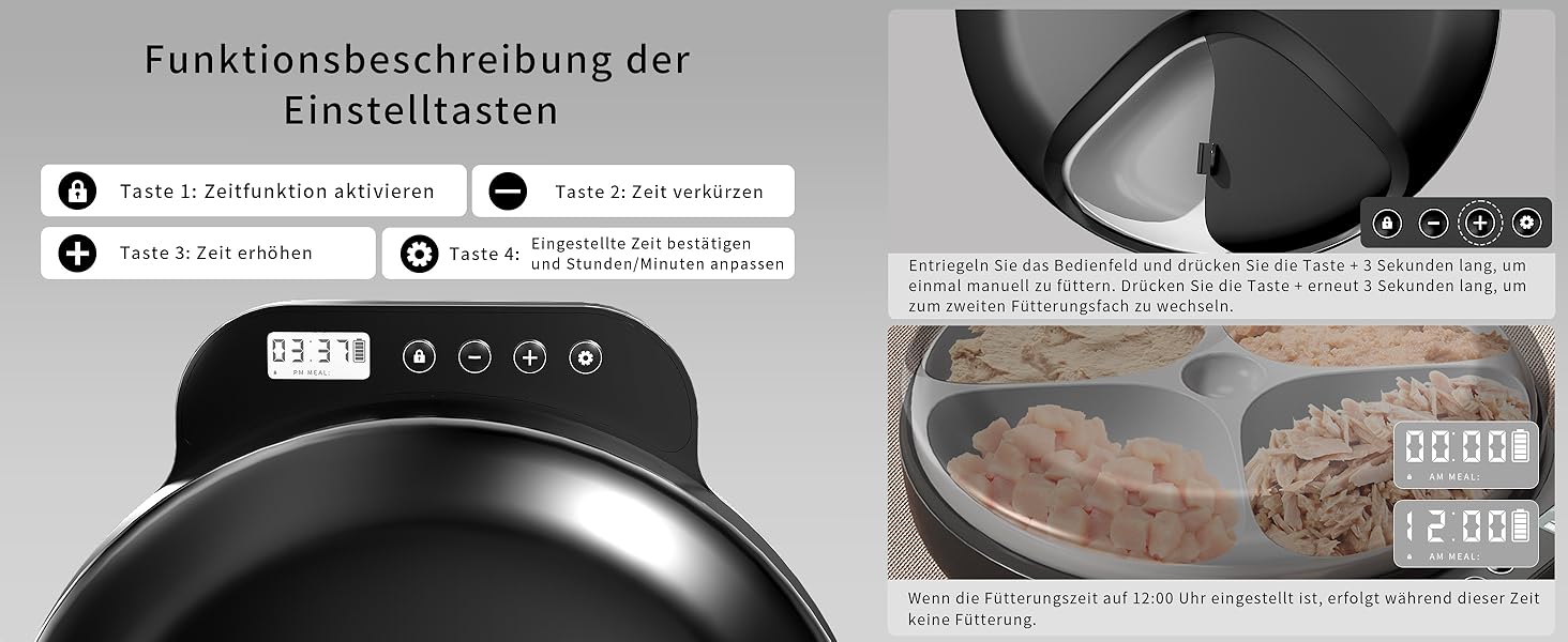 Автоматичний дозатор корму для котів та собак, 8oz*4 прийоми їжі, з таймером, з замком безпеки, з 2 охолоджувальними акумуляторами (Чорний)