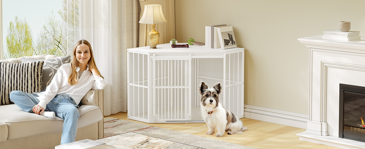 Клітка для собак Hzuaneri Eck-Hundekäfig, біла, 107 x 59,6 x 64 см, з подушкою та розсувними дверима