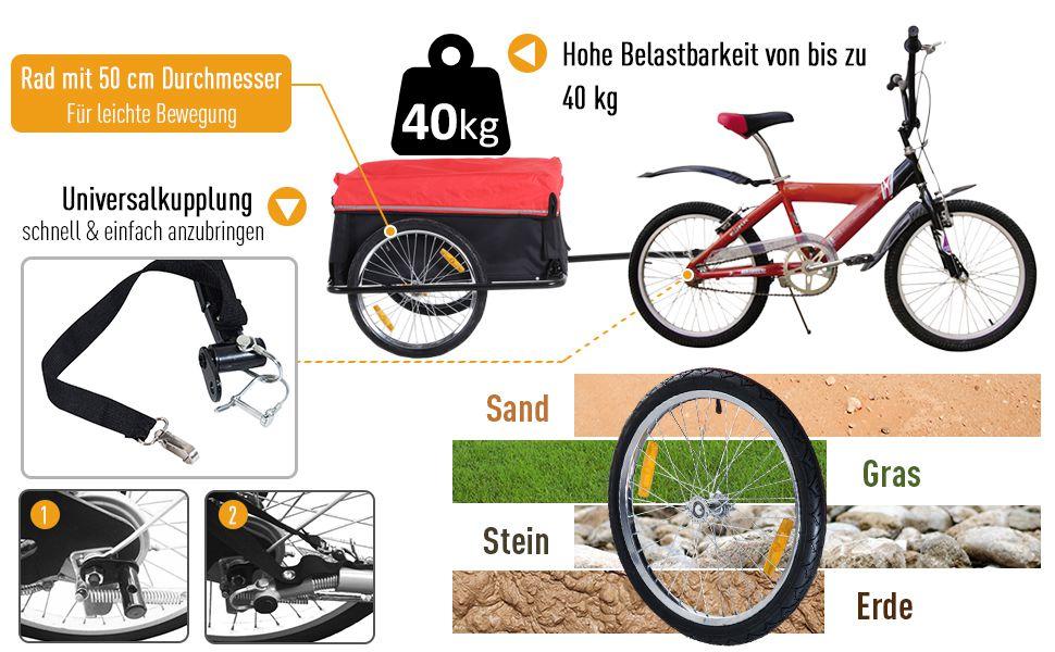 Причіп для велосипеда HOMCOM – вантажний причіп для дітей (червоний+чорний)