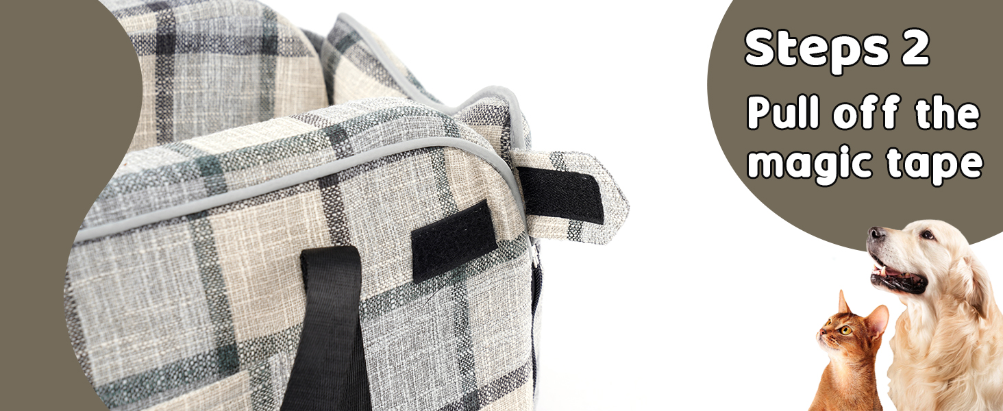 Автокрісло для собак та котів, середньої консолі, стабільне, з ременем, знімний, миючий, для собак та котів середніх порід до 6 кг (у клітинку)