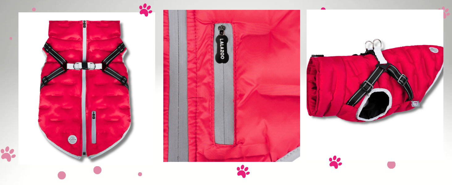 Водонепроникна тепла куртка для собак 2-в-1 з інтегрованою шлейкою - Зимова куртка для собак з відбиваючими елементами, вітронепроникна та легка, ідеальна для осені та зими, червона, розмір L
