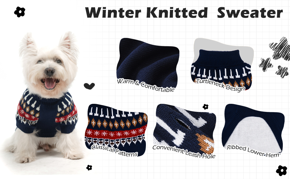 Пуловер для собак EXPAWLORER Fair Isle з візерунком Fair Isle - стильний одяг для собак, в'язана жилетка, пуловер для цуценят, теплий пуловер з коміром-стійкою для малих, середніх та великих собак, блакитний, розмір M (Medium)