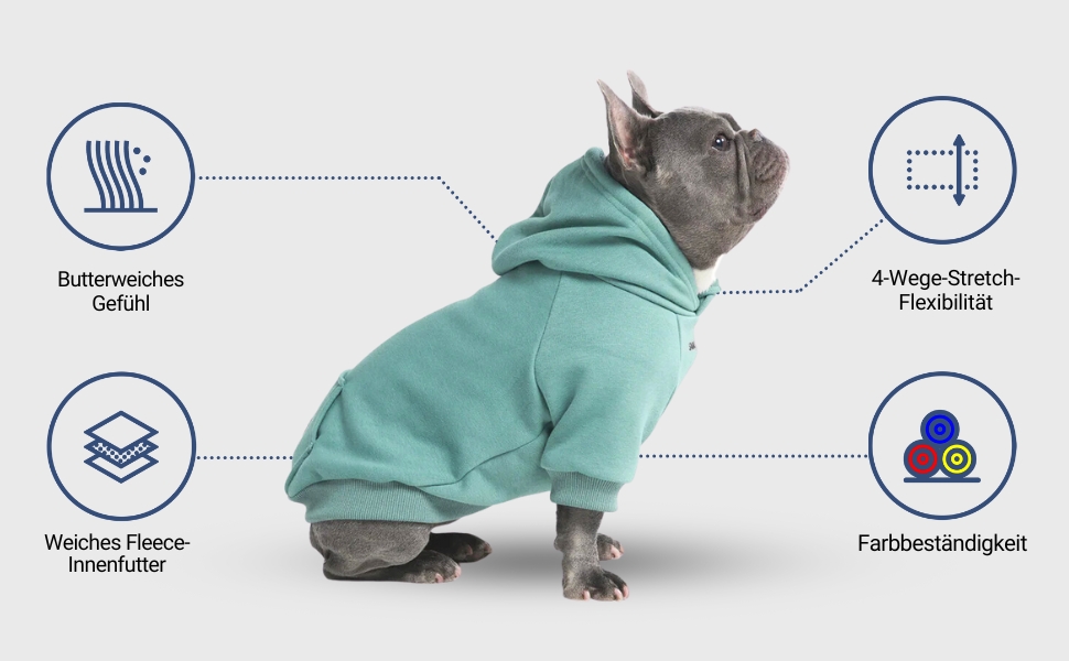 Світшот для собак Spark Paws з капюшоном, преміум-якість, м'який велюр, комфортний крій, заспокійливе флісове підкладка, підходить для всіх порід, багатобарвний, розмір L (аквамарин, S: 2-5кг)