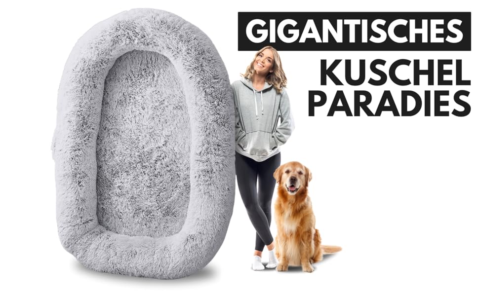 Ліжко для собак Noviclass® XXL 190 см | Ортопедичний матрац з Memory Foam | Зігріваюча ковдра та подушка | Сірий колір | Для великих собак