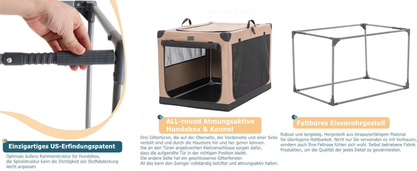 Транспортна переноска для собак Petsfit XL, складана, для дому, велика, середнього та малого розміру, з регульованим чохлом, легка у зберіганні, бежева