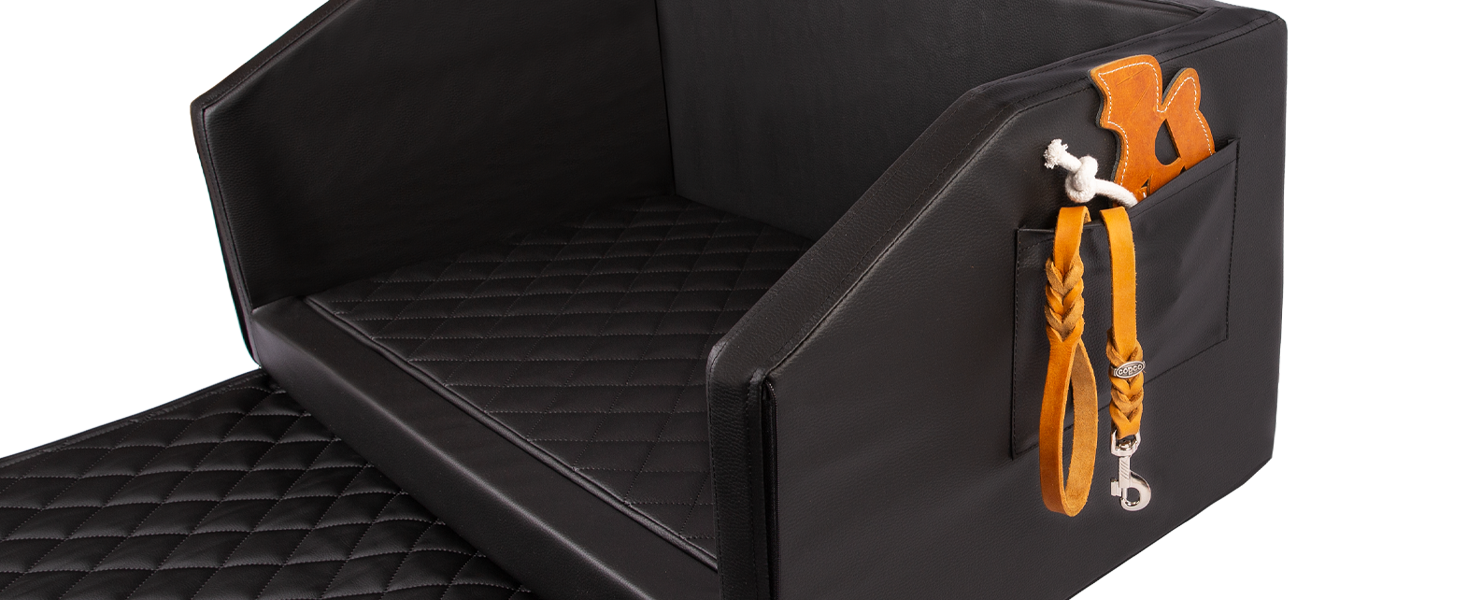 Ліжко для собак у багажник CopcoPet - 90x70x38 см, штучна шкіра, захист багажника, водовідштовхувальне, стійке до подряпин, система кріплення, захисний коврик, червоно-чорний колір