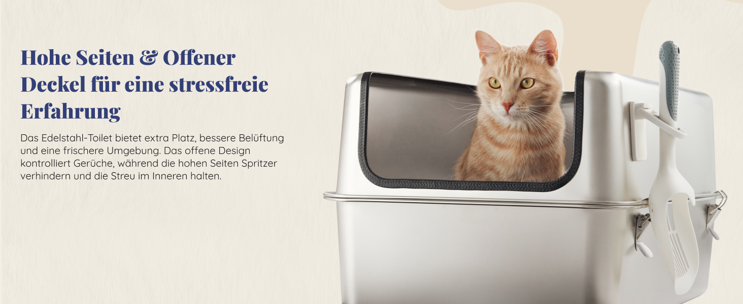 Набір для туалету кота з нержавіючої сталі XXL: легкий у чищенні, антибактеріальний, з високим бортиком, об'єм 38л, антивитікання та антипригарне покриття, з лопаткою та килимком