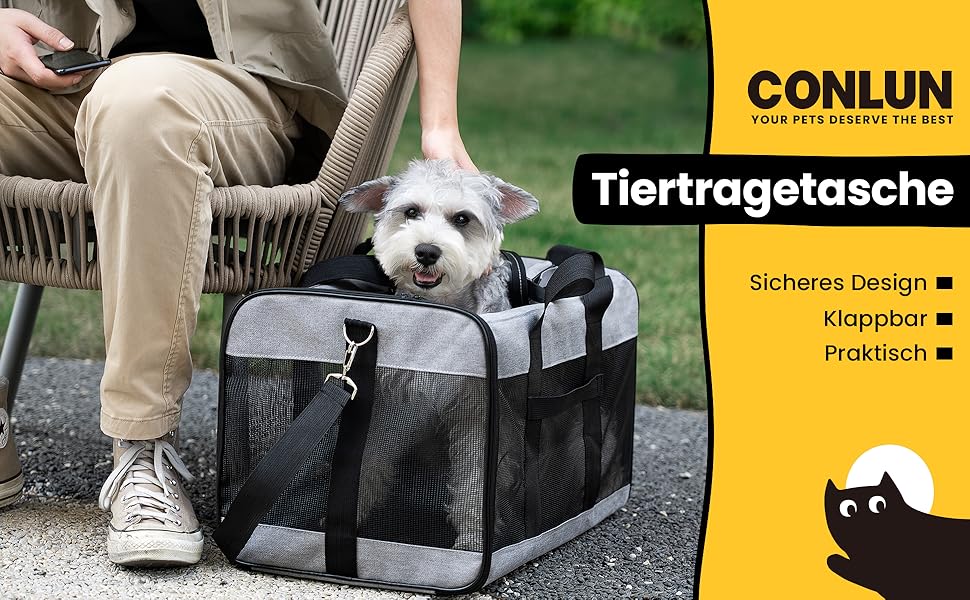 Транспортна переноска для котів та цуценят Conlun - чорна, складна, до 7 кг