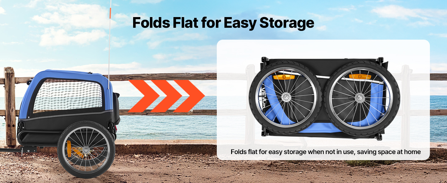 Фаркоп для собак VEVOR, до 30 кг, велосипедний причіп для собак, складаний, універсальний, з відбивачем та прапорцем