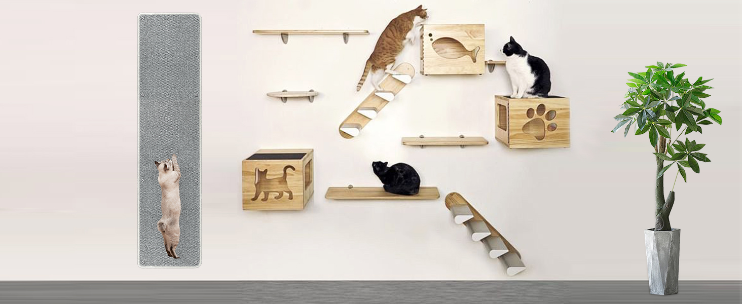 Килимок для дряпання котів FHTONGE 71x15.8 см з сизалю для кріплення на стіну, сірий