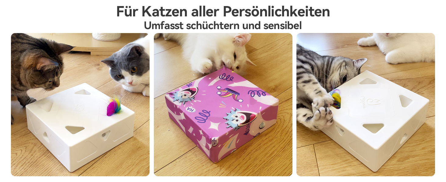 Інтерактивна іграшка для котів Migipaws 3 в 1 MigiBox: електрична коробка з 12 отворів, захована іграшка, паперовий матеріал, для розваги, перезаряджається (біла Migibox)