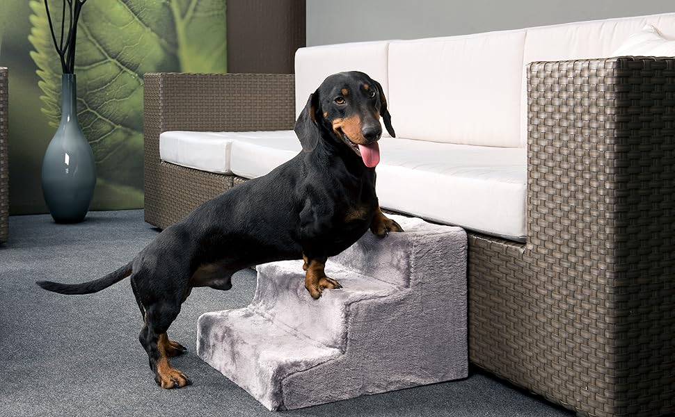 Сходи для собак Karlie Easy Step, плюшеві/дерев'яні, світло-сірі, 60x45x40 см