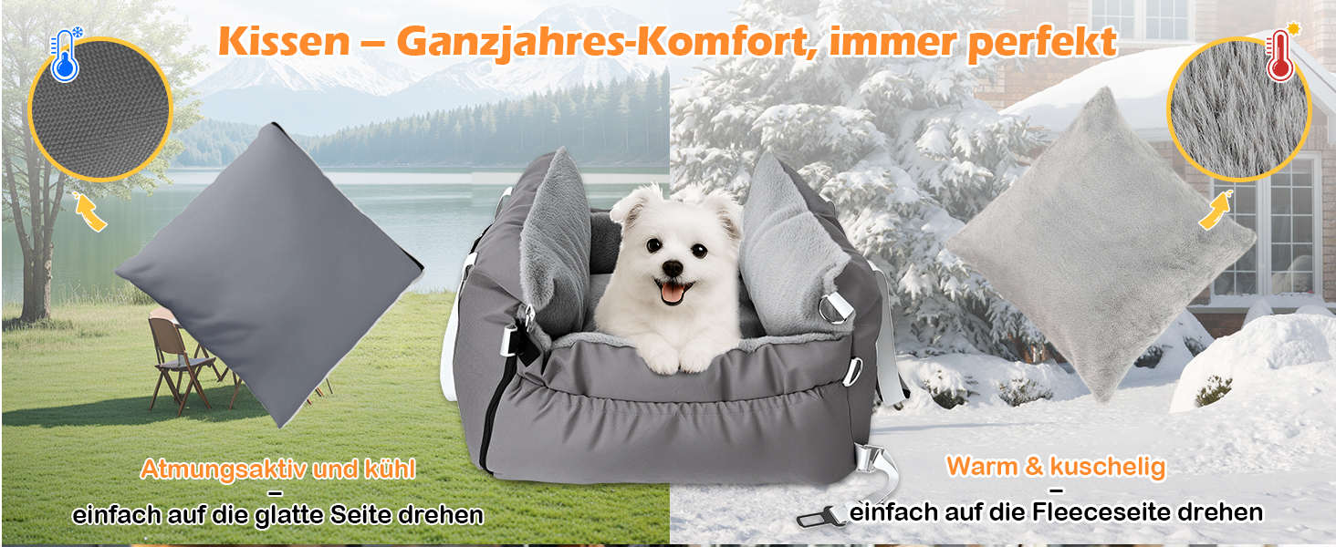 Автокрісло для собак 3-в-1 з розкладним ліжком – переносна автолюлька для маленьких собак, з м'яким матрацом, для переднього або заднього сидіння, внутрішнє та зовнішнє використання (02-Сірий)