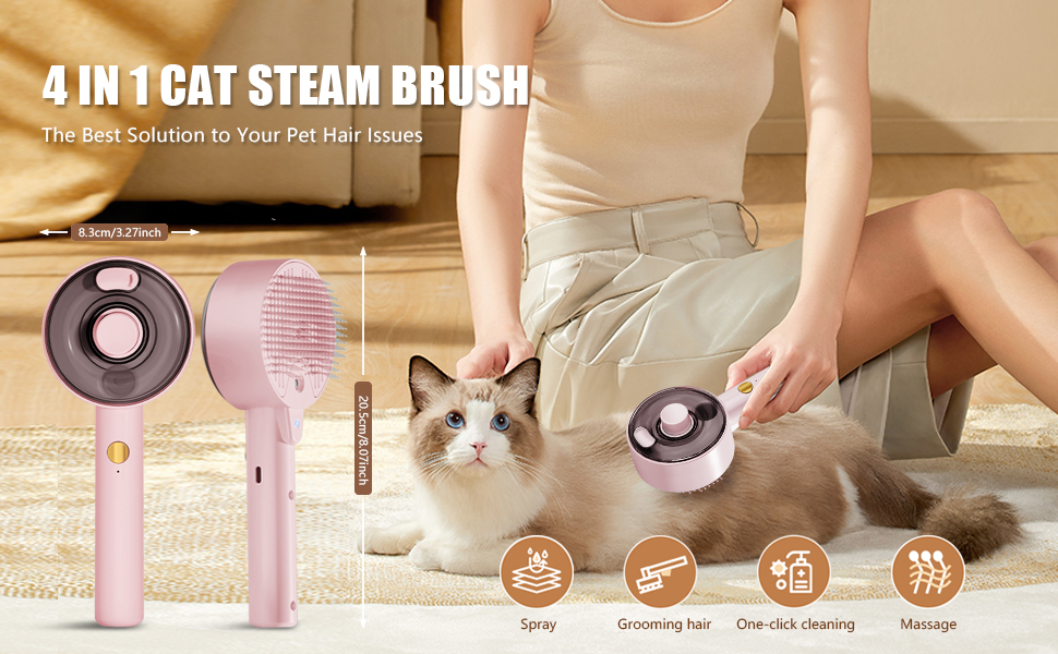 Двостороння щітка для котів з парою 4-в-1: масаж, догляд та видалення шерсті. Біла (рожева)
