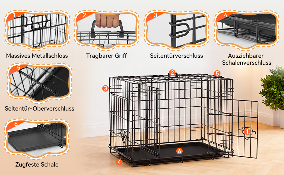 Клітка для собак BestOffice, складана, з 2 дверцятами, висувний піддон, ручка, переноска для собак, 61x42x48 см, S, чорна